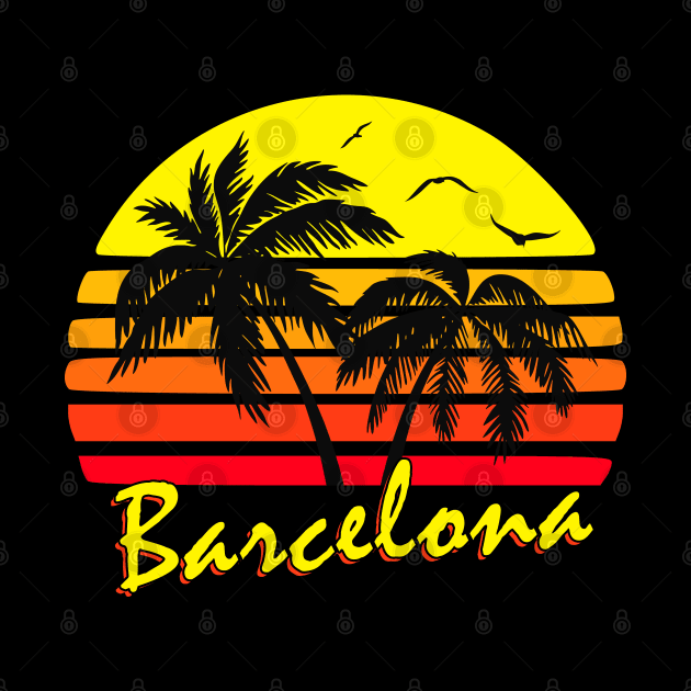 Barcelona Spain Retro Sunset by Nerd_art