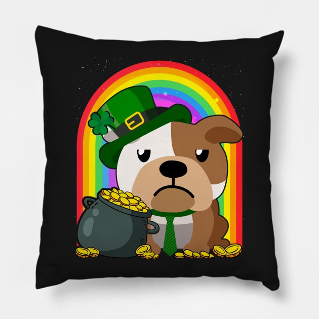 English Bulldog Rainbow Irish Clover St Patrick Day Dog Gift graphic Pillow by theodoros20