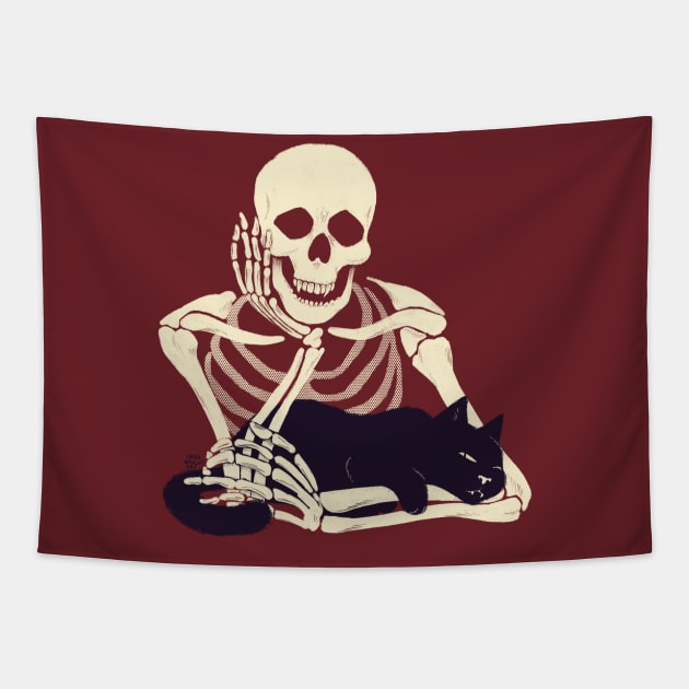 Cat and Skeleton Tapestry by SarahWrightArt
