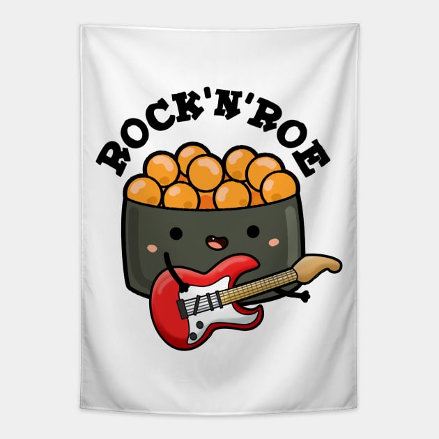 Rock And Roe Cute Rock And Roll Sushi Pun Tapestry by punnybone