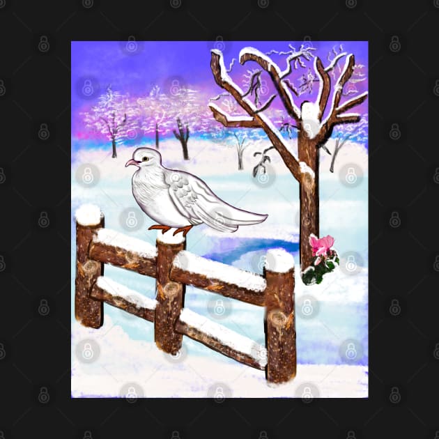 Snow dove of Peace - white dove in tranquil winter scenery by Artonmytee