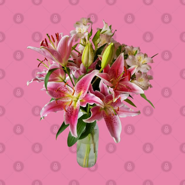 Pink Lily Flowers Bouquet by ellenhenryart