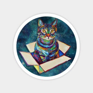 Psychedelic Cosmic Cat in a Box Sticker by Robert Phelps Magnet