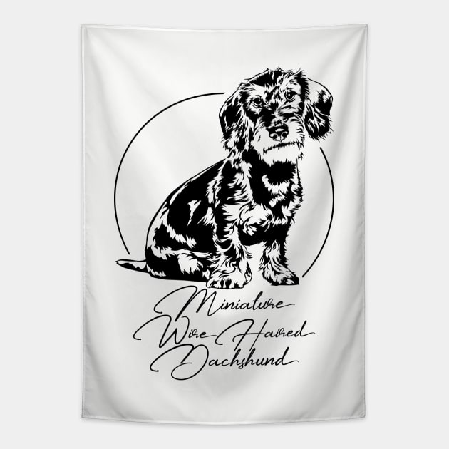 Funny Miniature Wire Haired Dachshund dog portrait Tapestry by wilsigns