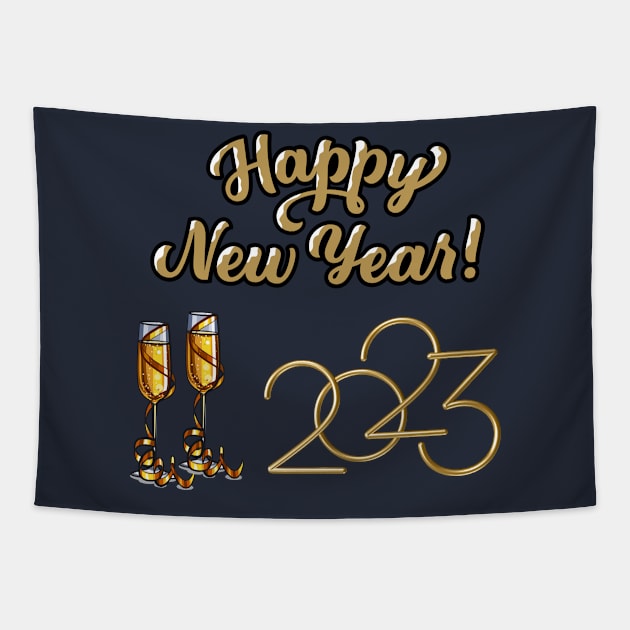 Happy New Year 2023 Tapestry by Budwood Designs