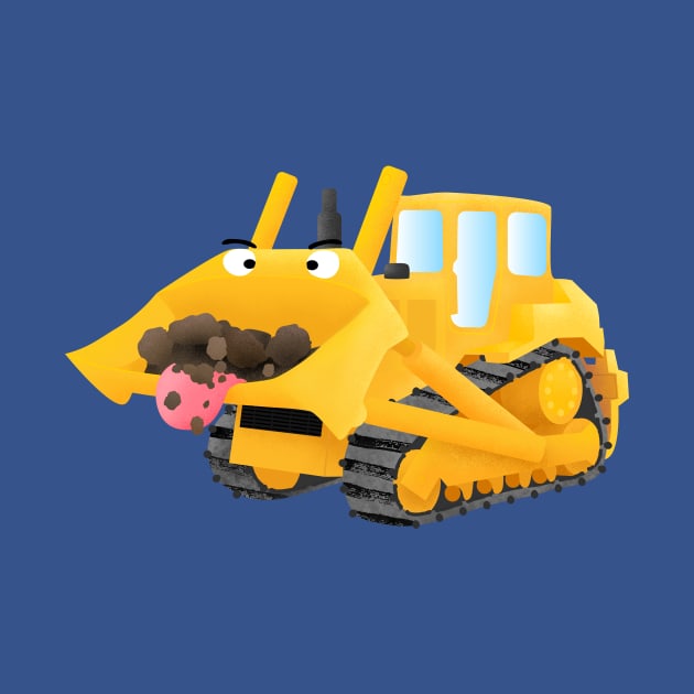 Cute funny yellow bulldozer cartoon character by FrogFactory