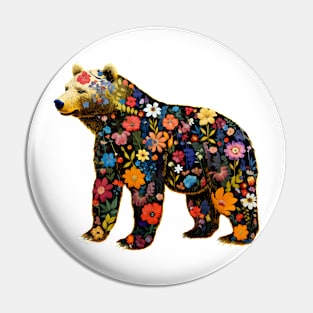 Abstract Floral Bear Silhouette Pin