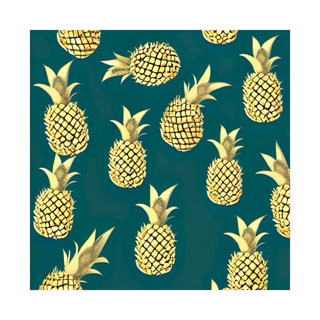 Golden pineapple pattern on a green background by artsyworldart