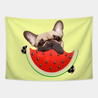 French bulldog and Watermelon, summer time with frenchie Tapestry