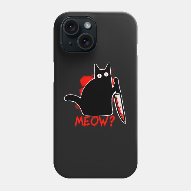 Murderous Black Cat with Knife - Meow funny halloween Phone Case by DesignsBySaxton