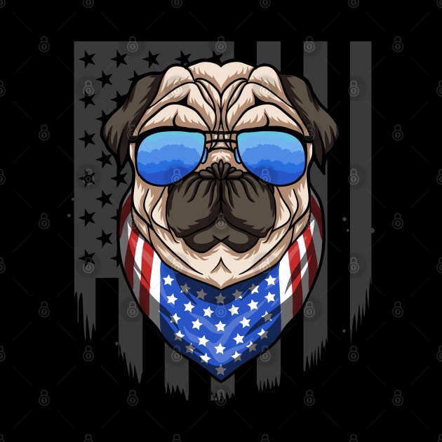 Patriotic Pug Bandana American Flag USA 4th Of July Dog Gift by Herotee