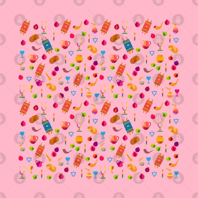 Happy Rosh Hashanah - Shana Tova! Autumn New Year Jewish Holiday Paty. Honey and Apple, Pink Color pattern by sofiartmedia