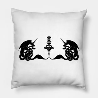 Celtic unicorns and thistle silhouette Pillow