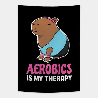 Aerobics is my therapy cartoon Capybara Tapestry