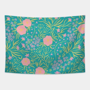 Tranquil Green Floral Pattern Tapestry