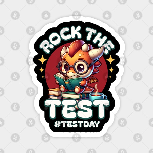 Rock The Test Testing Day Book Worm Motivational Teacher Magnet by JJDezigns