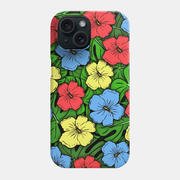 Hibiscus Flowers & Monstera Leaves #2 Phone Case by headrubble