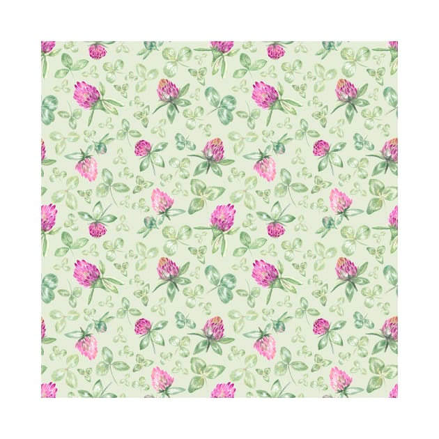 Clover meadow pattern on green by Flowersforbear