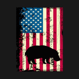 Hippopotamus American Flag USA Patriotic 4th Of July Gifts T-Shirt