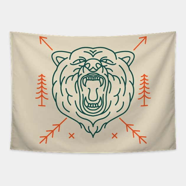 Wild Bear Head Tapestry by VEKTORKITA