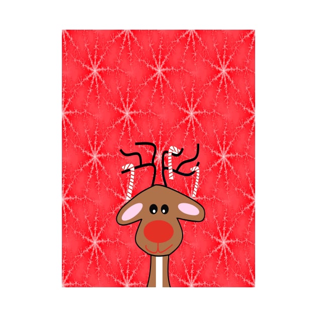 REINDEER Christmas Red With Snowflakes by SartorisArt1