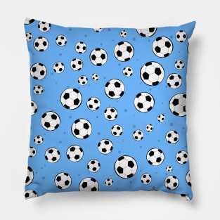 Football / Soccer Ball Seamless Pattern - Blue Background Pillow