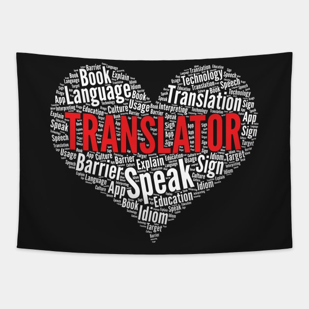 Translator Heart Shape Word Cloud Design graphic Tapestry by theodoros20