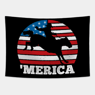 Merica Rodeo USA Vintage Sunset 4th of July America Tapestry