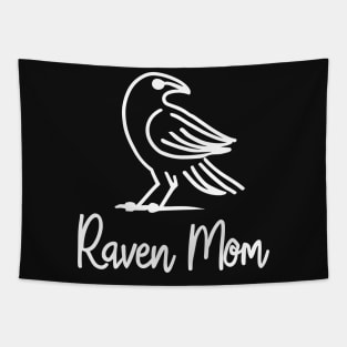 Raven Mom white line art Tapestry