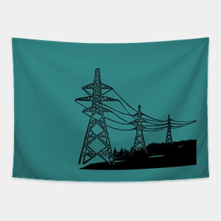 Pylons Linocut Silhouette on teal Tapestry