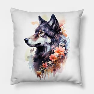 Watercolor Black Wolf Pillow