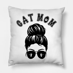 Cat Mom Messy Bun and Aviator Sunglasses Graphic design Pillow