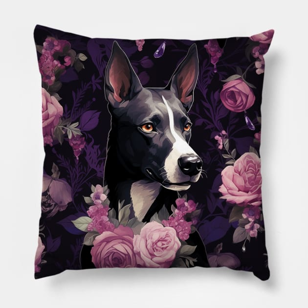 Basenji And Roses Pillow by Enchanted Reverie