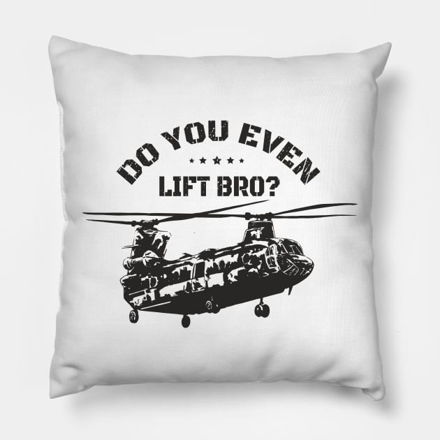Do You Even Lift Bro Funny Helicopter Pilot Pillow by Visual Vibes