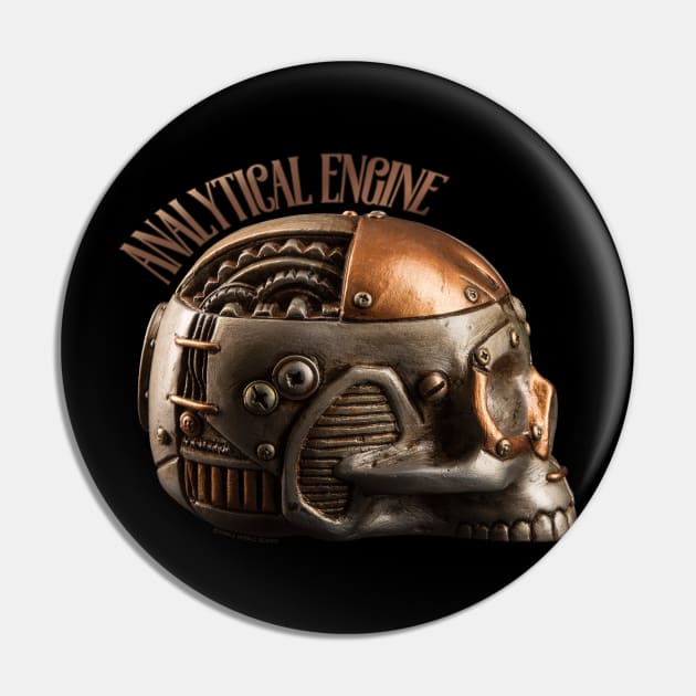 Analytical Engine Steampunk Skull and Geared Brain Pin by Dibble Dabble Designs