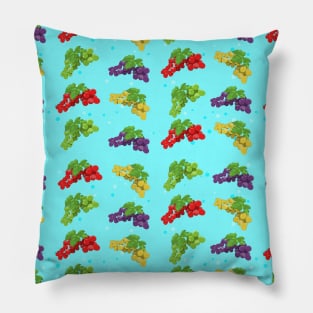 Colorful Grape Pattern on Sky Blue Background Pillow