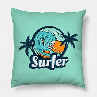 Skull Surfer Surfing Lover Pillow