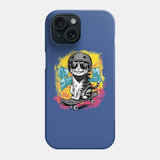 A unique and fun design featuring a stylish cat wearing a helmet and skateboarding. (2) Phone Case