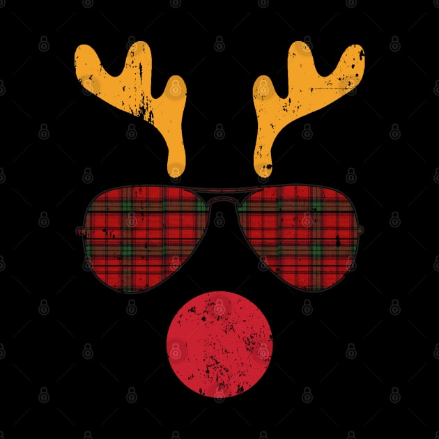 Cool Reindeer Face With Plaid Sunglasses Funny Christmas by Etopix