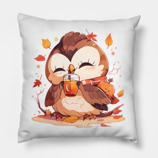 Autumn Owl with Pumpkin Drink Pillow