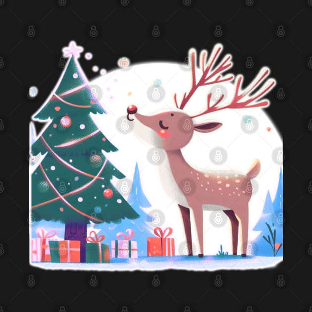 Light Reindeer Enjoying Their Christmas Tree by Star Fragment Designs