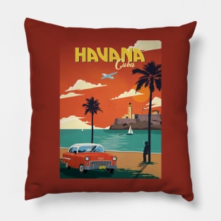 Vintage Travel Poster - Havana Cuba Pillow