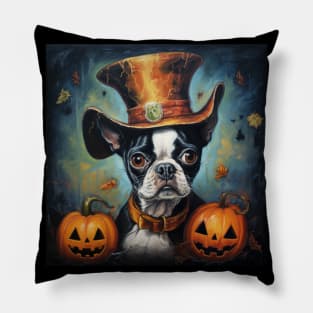 Boston terrier Halloween Pillow