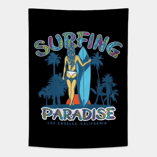 Surfing Paradise Los Angeles California Gift Tshirt Tapestry by gdimido