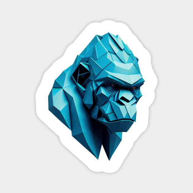 Origami Cyan Gorilla Head Magnet by Squidoink