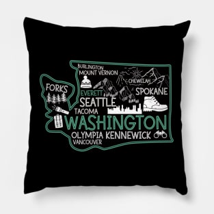 Everett Washington cute map Tacoma Seattle Kennewick Spokane Pillow