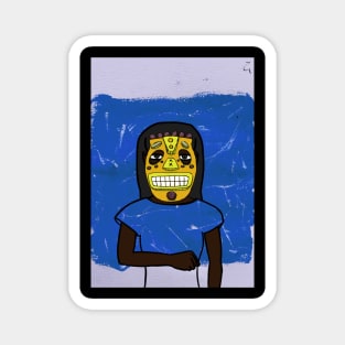 Cryptocurrency-Themed Bitcoin Digital Collectible - Character with FemaleMask, AfricanEye Color, and DarkSkin on TeePublic Magnet