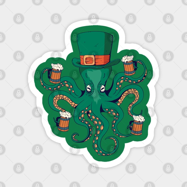 Saint Patricks Day Drunk Kraken Funny Paddys Day Octopus Beer Magnet by Kali Space