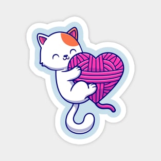 Cute Cat Playing Yarn Ball Cartoon Magnet