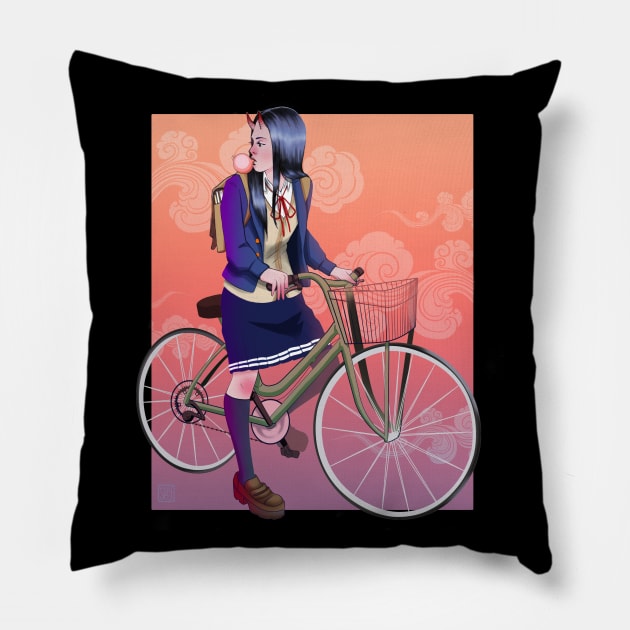 Good oni girls go ti school Pillow by SeriSeli